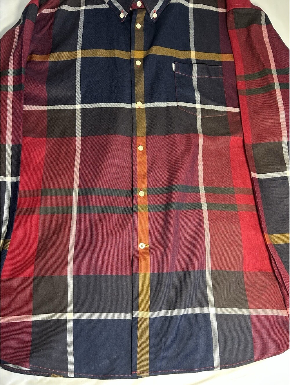Barbour Shirt Men Dunoon XXL Tailored Fit Button Down Flannel Tartan Plaid Red - Picture 2 of 10